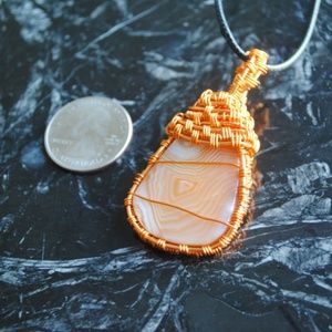 handmade lace agate copper wire wrap pendant